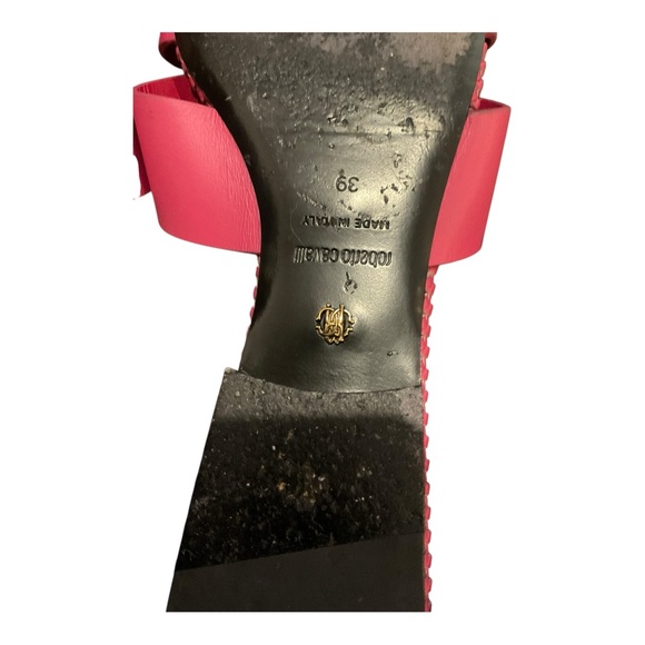 Roberto Cavalli Women’s Pink logo-embossed leather slides Flats Size 39 - Picture 10 of 15